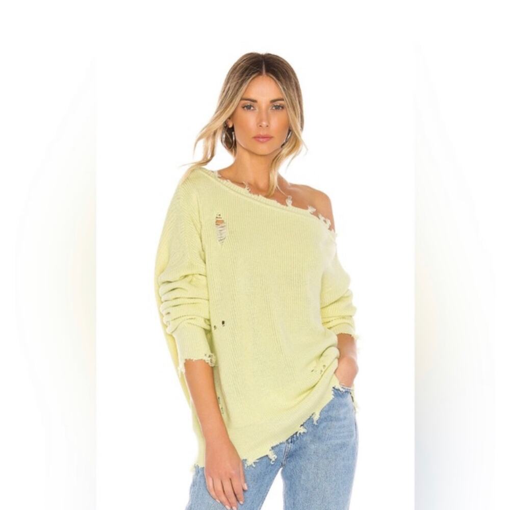 Lovers and Friends Jill Distressed Wool Blend Oversized Sweater Line Green XS